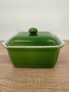 Vintage Emile Henry France Green Covered Butter Dish Stoneware Lid Terrine 58-60